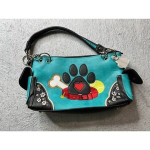 HW Collection Turquoise Dog Paw Bone Tennis Ball Rhinestone Accent Handbag Purse